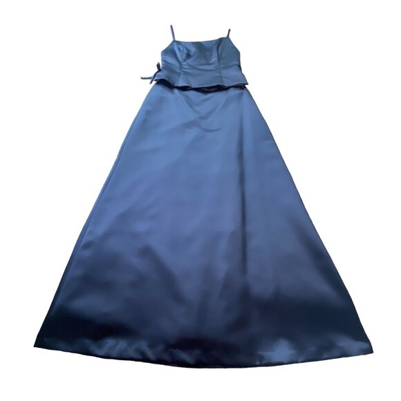 After Six Dress Womens 10 Blue Matte Satin 2pc Formal Gown Top‎ Long Skirt VTG - Picture 16 of 16